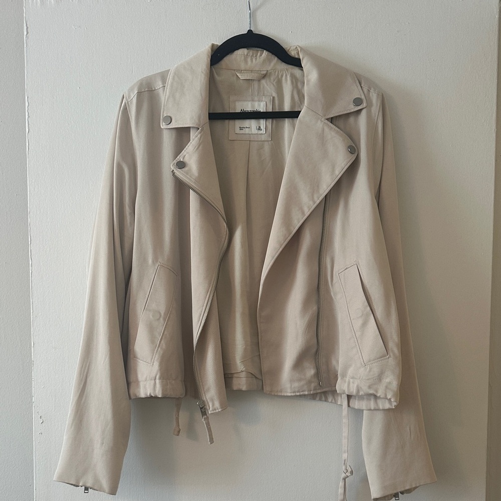 Abercrombie Beige Twill Moto Jacket